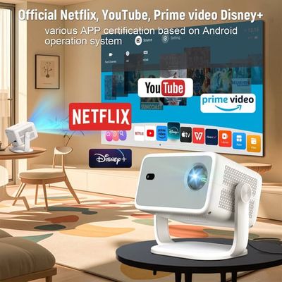 NÖRDIC 1080P Projektor Netflix-certifierad 320 ANSI lumen 2.4/5G WiFi 6 stöd för iOS/Android