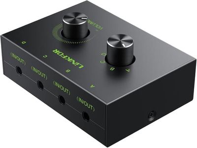4-ports 3,5 mm stereo switch lydvælger, 4 indgange 1 udgang / 1 indgang 4 udgange lydsplitter med lydstyrkekontrol og 4-kanals switchknap