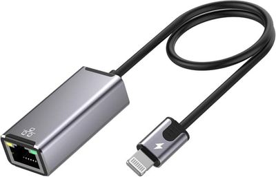 NÖRDIC Lightning til Ethernet nettverksadapter med 20W ladeport for iPhone/iPad RJ45 Plug and Play Støtter 100 Mbps 50 cm