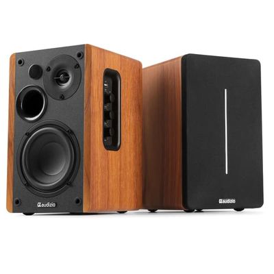 Audizio KS01B Aktiv bokhyllehögtalare Set 120W Peak effekt BT Wood