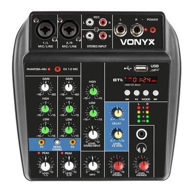 Vonyx VMM100 4-kanals mixerbord med Bluetooth & USB mp3-spelare