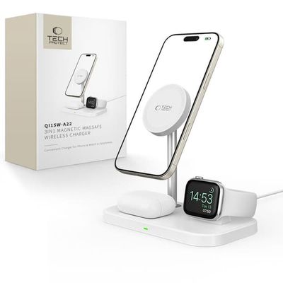 Tech-Protect A22 3-i-1 MagSafe trådlös laddare 15W - Vit