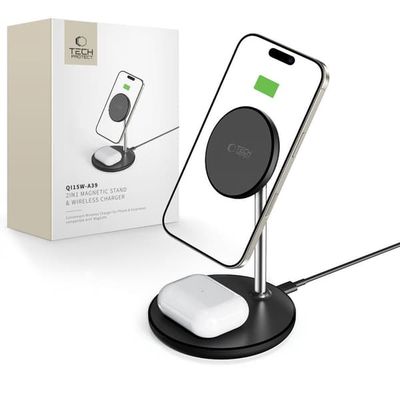 Tech-Protect QI15W-A39 2-i-1 MagSafe trådlös laddare 15W - Svart