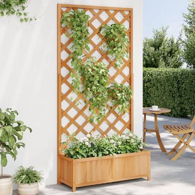 vidaXL plantekasse med espalier, brun, massivt grantræ