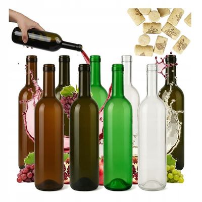 10x vinflasker 750ml bordeaux glasflaske + korkprop 4 farver 0,75L