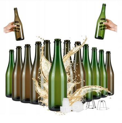 30x Glasflaske til Champagne, Cider, Vin, Øl 750 ml med Plastprop