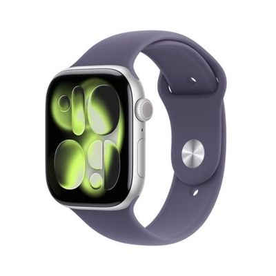 Smartwatch APPLE Watch Series 11 GPS, 46mm aluminiumsur i sølvfarve, sportssnor i mælke lilla - størrelse M/L MEVA4MP/A