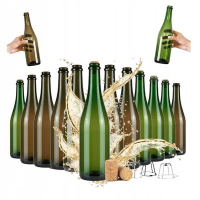 30x Glasflaske til Champagne, Cider, Vin 0,75 agglomereret korkfarve
