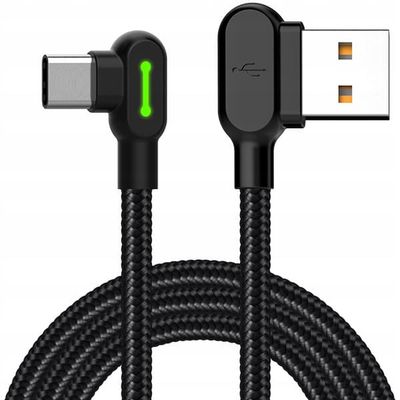 MCDODO 90° vinklad USB-C-kabel snabbladdningsbar dubbelsidig USB TYP C LED 2M