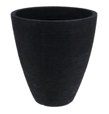 Dekorativ rund, ribbet antracitfarvet urtepotte 39 x 42 cm