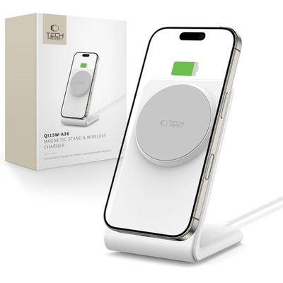 TECH-PROTECT QI15W-A38 MAGNETISK MAGSAFE TRÅDLØS OPLADDER HVID