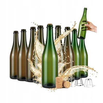 10x Glasflasker til Champagne, Cider, Vin 0,75 agglomererede korkfarver