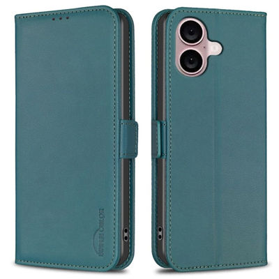 BINFEN COLOR iPhone 16 Wallet Cover Flip med Kortlommer – Grøn