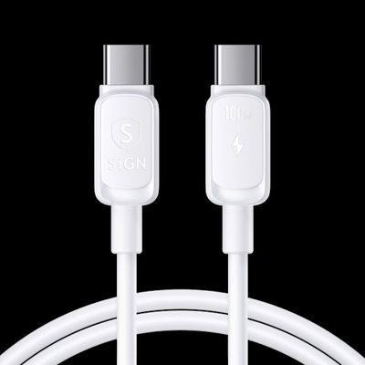 SiGN 100W USB-C till USB-C Kabel – 2 meter, Vit | Snabbladdning