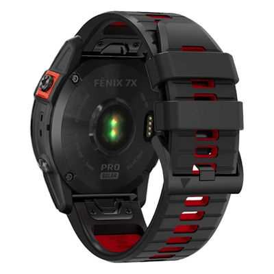 Garmin Fenix 7X/6X/6X Pro osv. Silikone Tofarvet Urrem - Sort/Rød