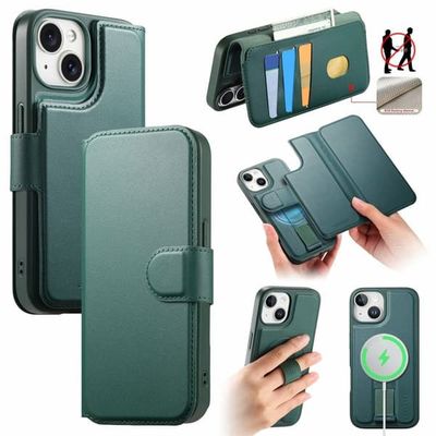 CASENEO iPhone 15 MagSafe Wallet Cover med aftagelig pung – Grøn