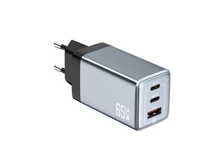 NEXTBATT 65W Hurtigoplader 2x USB-C/1x USB-A - Sort/Grå