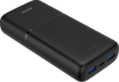 Deltaco Powerbank med hurtig opladning, 3 porte, 2x USB-A 18W, 1x USB-C PD 20W, 20.000 mAh sort