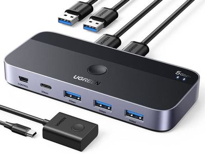 Ugreen USB 3.0 -kytkin, 2x USB-A sisään, 3x USB-A + 1x USB-C ulos