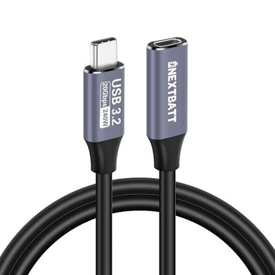 Nextbatt USB-C -jatkojohto uros-naaras 1 m – musta