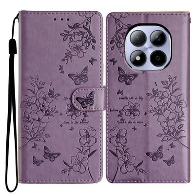 Xiaomi Redmi Note 15 Pro 5G lommebok-telefonetui med sommerfugl- og blomstermønster i skinn med stropp - Lilla