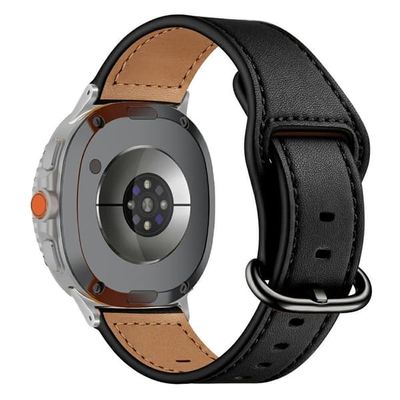 Samsung Galaxy Watch8 44 mm / 40 mm ægte oksekindrem med klassisk spænde Justerbar urrem - Sort