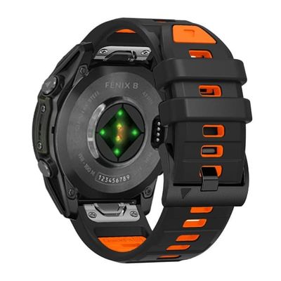 26mm urrem Garmin Fenix 8 51mm / Instinct 2X / Fenix 7X / Enduro 2 , Dual Color Silicone Replacement Strap - Sort + Orange