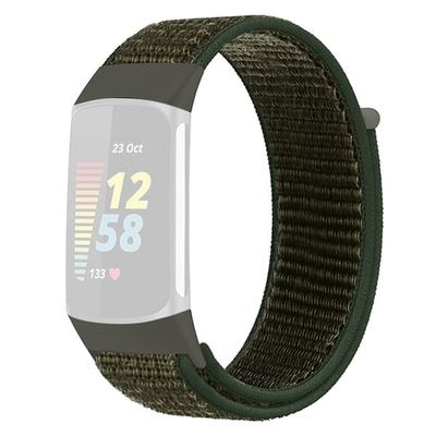 KALEBOL KLB-NLHH-001 Fitbit Charge 5 / 6 Nylon Watchband Loop Fastener Wrist Strap - Militærgrøn