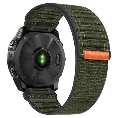 KALEBOL 22mm Nylon Watch Strap Garmin Fenix 7 / 7 Pro / 6 / 6 Pro Ocean Wave Wrist Band - Army Green