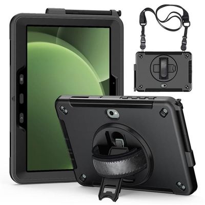 Samsung Galaxy Tab Active5 Pro / Tab Active4 Pro-etui med roterende støtteben, støtsikkert og fleksibelt nettbrettdeksel med skulderrem - Svart
