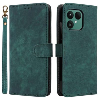 Fairphone 6-etui med lommebok, RFID-blokkering, vegansk skinn og stativ med stropp - Grønn