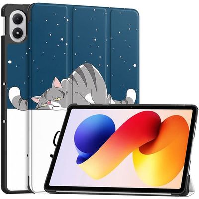 Xiaomi Redmi Pad 2 Pro-etui med mønstertrykk, lær og stativ - Katt