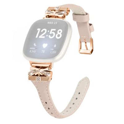 Rosaguldspænde Fitbit Versa 3 / 4 / Sense / Sense 2 Eægte læderurrem - Aprikos