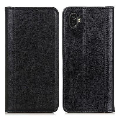 Ekte lærdeksel med magnetisk lukking for Samsung Galaxy Xcover 6 Pro - Svart