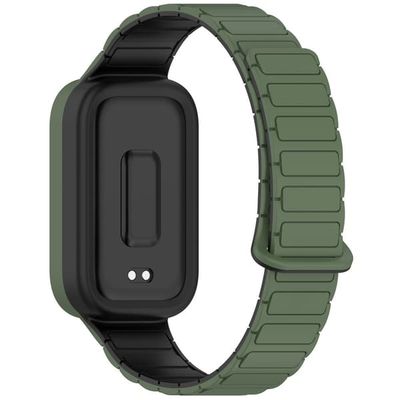 Xiaomi Smart Band 9 Active / Redmi Band 3 Silicone Watch Band Dual-Color Magnetisk Reverse Buckle Håndledsrem - Mørkegrøn / Sort