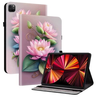 Lærveske iPad Air 13 (2025) / (2024) / Pro 12,9 (2022) / (2021) / (2020) Tabletdeksel med mønster og kortspor - Lotus