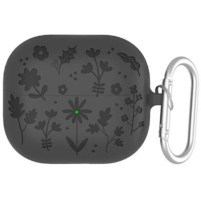 Samsung Galaxy Buds3 Pro / Buds3 Bluetooth-øretelefoner Blomstermønster Flytende silikonetui med hengende spenne - Mørkegrå
