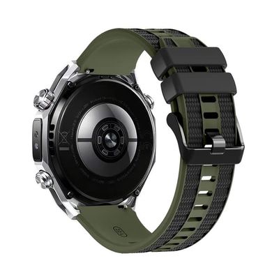 22 mm udskiftningsrem til Huawei Watch GT 6 46 mm stribet design, tofarvet silikonerem - Militærgrøn / Sort