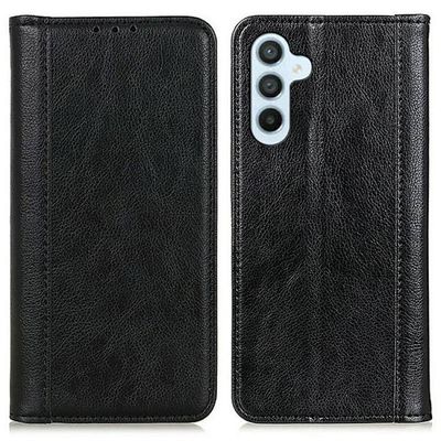 Ekte lærdeksel med magnetisk lukking for Samsung Galaxy A17 - Svart