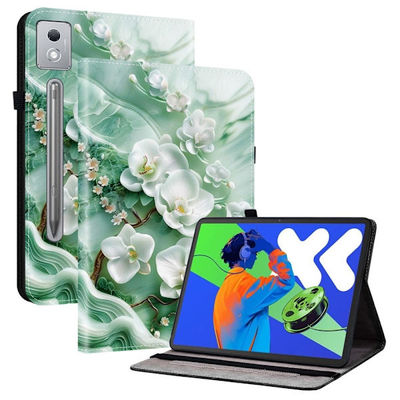 Lærveske Lenovo Idea Tab Pro / Tab P12 Pro 12,7 2025 / Xiaoxin Pad Pro 12,7 (2025) Mønstertrykt stativveske til nettbrett - Jade Blomst