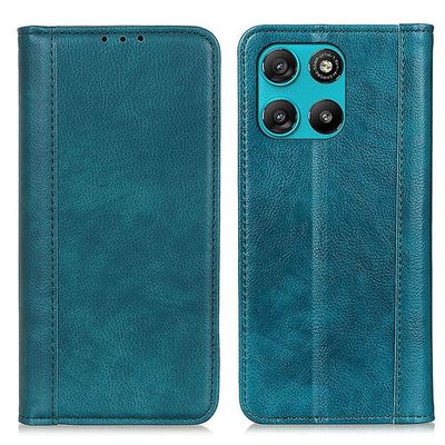 Ekte lærdeksel med magnetisk lukking for Motorola Moto G67 Power / Motorola Moto G57 Power - Grønn
