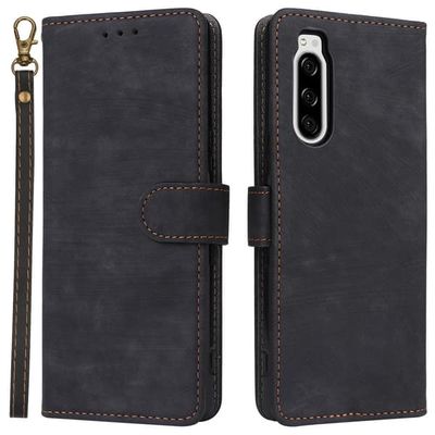 Til Sony Xperia 5 Wallet-mobiltaske RFID-blokerende PU-læder-telefonstativcover - Sort