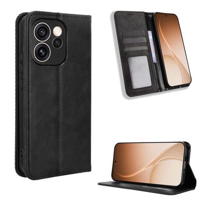 Skinn-etui i lommebok-stil for Oppo Reno15 Pro - Svart