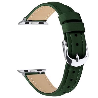 Urrem Apple Watch Series 10 9 8 7 SE 6 5 4 3 2 1 42 mm 41 mm 40 mm 38 mm Slank ægte oksekindrem med sølvspænde - Grøn