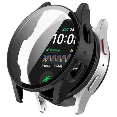 Samsung Galaxy Watch7 44 mm urkasse WANLONFENG Stødsikker ramme med hærdet glas skærmbeskytter - Sort