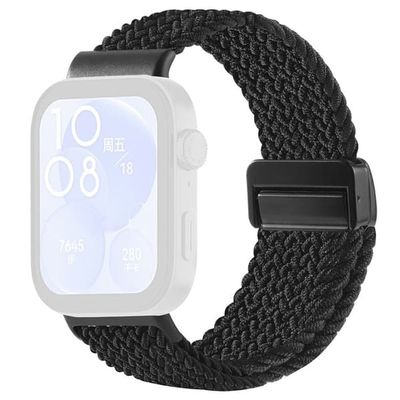 Erstatningsrem for Huawei Watch Fit 4 Pro / 4 / 3 Nylonflettet klokkerem med magnetisk spenne (metallskjøt) - Svart