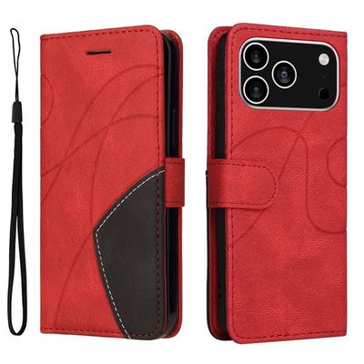 Teksturert læretui med stropp for iPhone 17 Pro - Rød