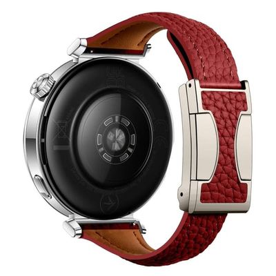 18 mm ægte okselæderrem Garmin Venu 3S / Forerunner 265S / Forerunner 255S Litchi Texture Magnetisk Buckle Watch Band - Rød