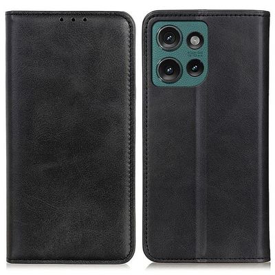 Flipveske i ekte skinn i lommebokstil for Motorola Edge 50 - Svart