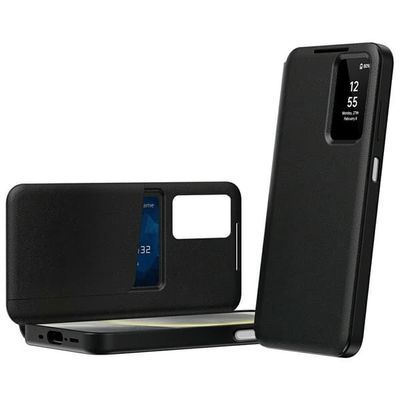 Samsung Galaxy A37 5G-etui med kortholder og Smart View-vindue i læder - Sort